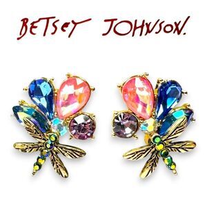 BETSEY JOHNSON Dragonfly Earrings "Buggin Out" Studs Rhinestones w/Gift Box NEW